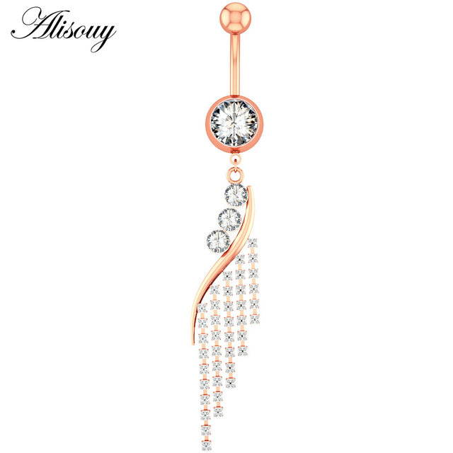 1pc Flower Heart Dangled Belly Navel Piercing Button Ring 14G Stainless Steel CZ Crystal Opal Ombligo Woman Body Jewelry
