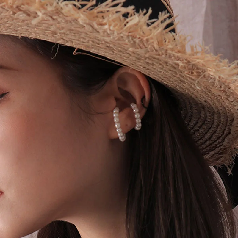 

Korean Style Geometric Open Circle Pearl Ear Cuff Clip On Earrings Without Piercing Earcuff Earrings Women Girl Fashion Jewelry