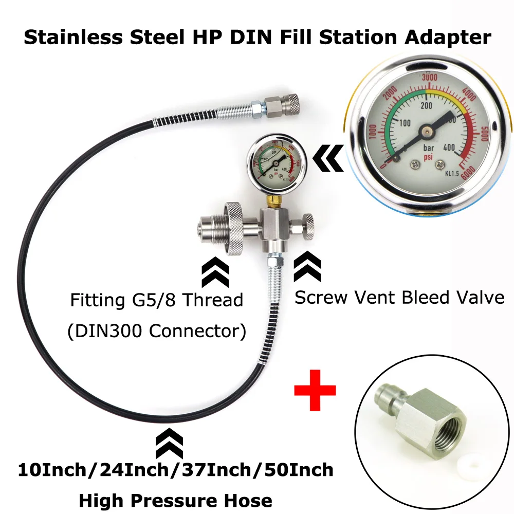 Air-Gun Cylinder Filling-Charging-Adaptor HPA PCP Paintball New DIN Small Big Hose Stainless-Steel