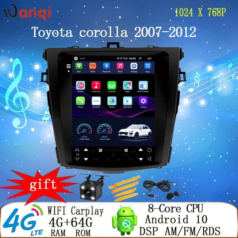 

9.7 inch Tesla screen car android 10 gps dvd multimedia radio player for toyota corolla 2007-2012 car video navi audio RDS play