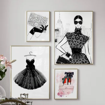 

Fashion Girl Dress Skirt High Heels Wall Art Canvas Painting Brand Nordic Posters And Prints Wall Pictures For Living Room Decor