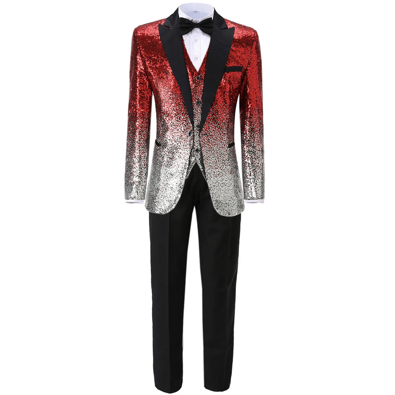 3 Pieces Shiny Sequin Mens Suit Slim Fit One Button Peak Notch Lapel Tuxedo For Party Wedding Banquet Nightclub Blazer+Vest+Pant