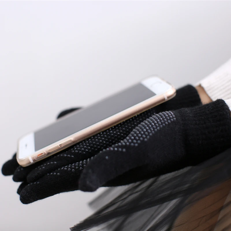 Мужские и женские однотонные вязаные перчатки на весь палец для экрана телефона, теплые зимние ветрозащитные перчатки унисекс, мягкие вязаные перчатки