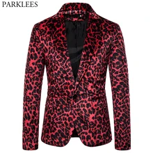 Сексуальный красный блейзер с леопардовым принтом, мужской пиджак на одной пуговице, приталенный пиджак для диджея, ночного клуба, бара, мужские блейзеры для вечеринки, выпускного, сценические костюмы для певцов