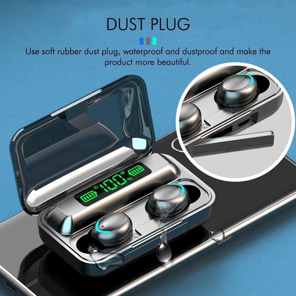 F9 Wireless Headphone Bluetooth Earphones Waterproof Earpieces Sport Earbuds For Huawei Iphone Xiaomi TWS Music Headset F9-5C