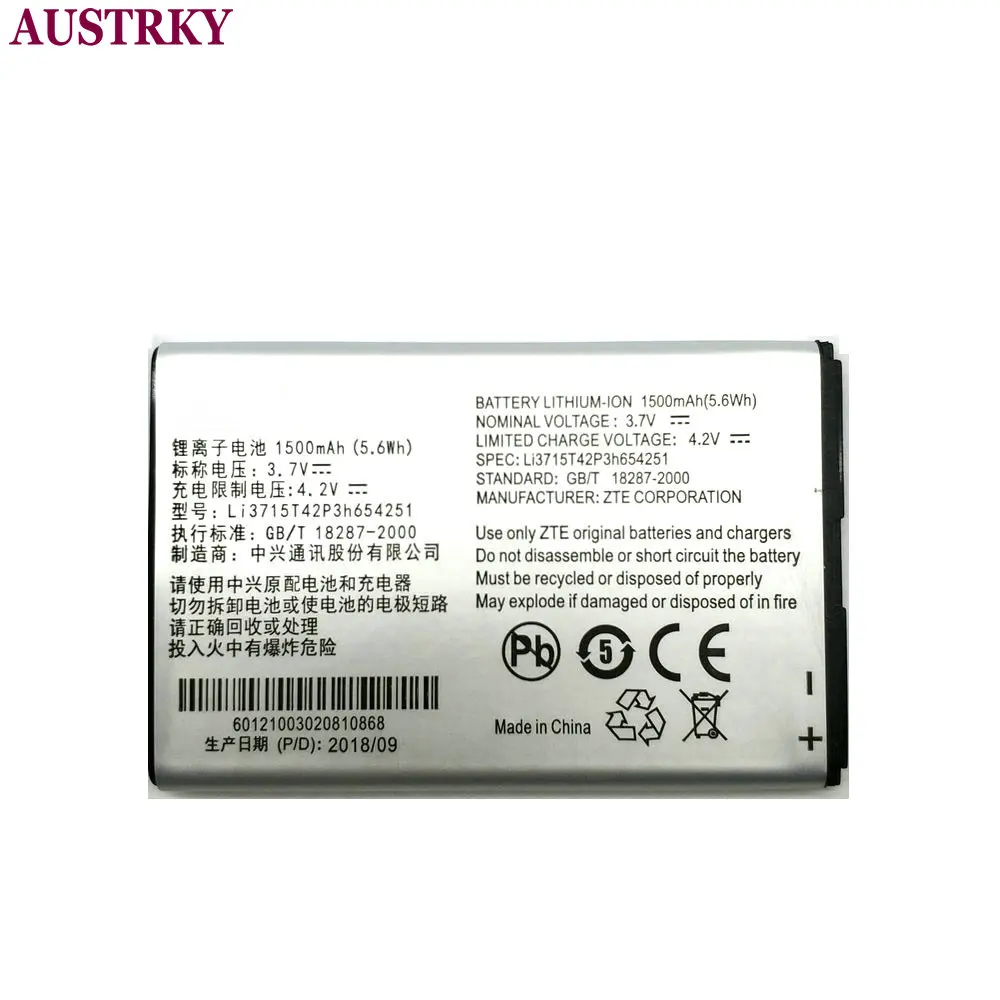 Аккумулятор LI3715T42P3H654251 1500 мА · ч для ZTE V790 N790 N790s N700 U900 U722 U803 U805 U806 R750 U235b U230 MF30 MF61 MF60 |
