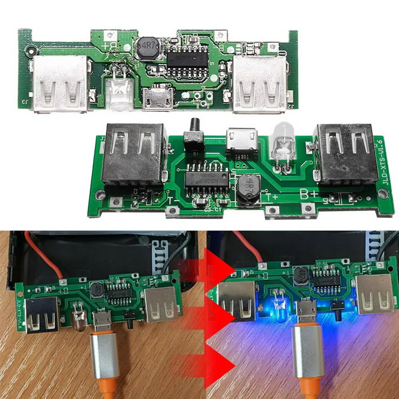 

DC 5V 2A Mobile Power Bank Charger Control Board Micro USB Polymer Lithium Battery Charging Board DIY Step Boost Module Blue
