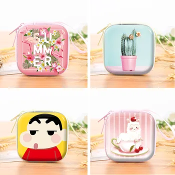 

New Cute Square Headphone Storage Box Cartoon Doll Coin Purses Wallet For Kid Children Boys Girls