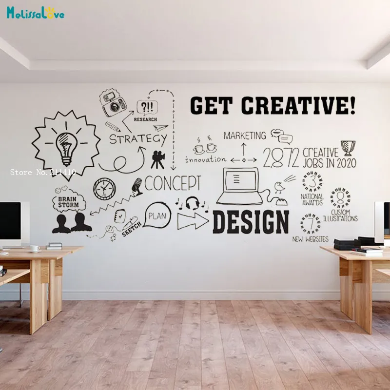 Office Wall Decal Idea Teamwork Business Success Gears Lettering Stickers Modern