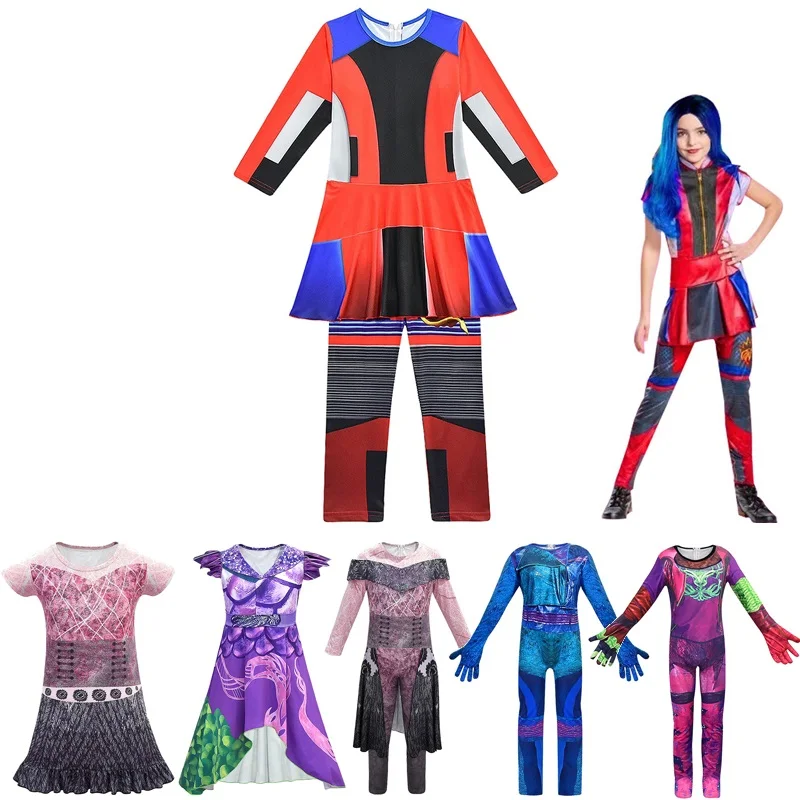 

VOGUEON Descendants 3 Halloween Costume for Girls 3D Print Dragon Mal Evie Jumpsuit Outfit Children Princess Party Fancy Clothes
