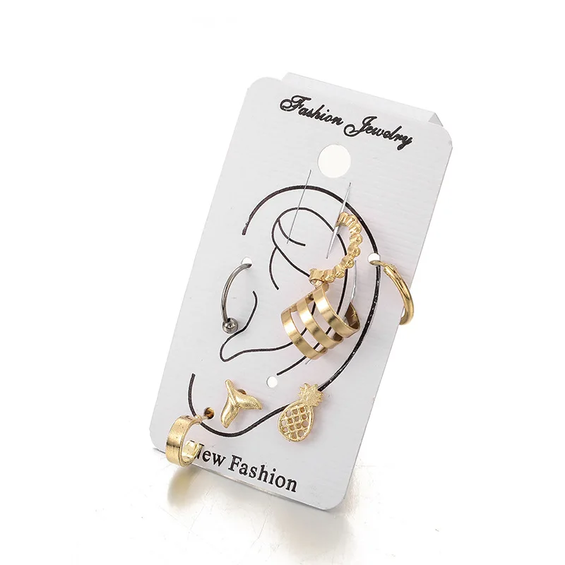 RscvonM 7 шт./компл. наборы с сережками-гвоздиками золотого цвета Панк Мода полые ананас рыбий хвост круглые ювелирные изделия женские Вечерние