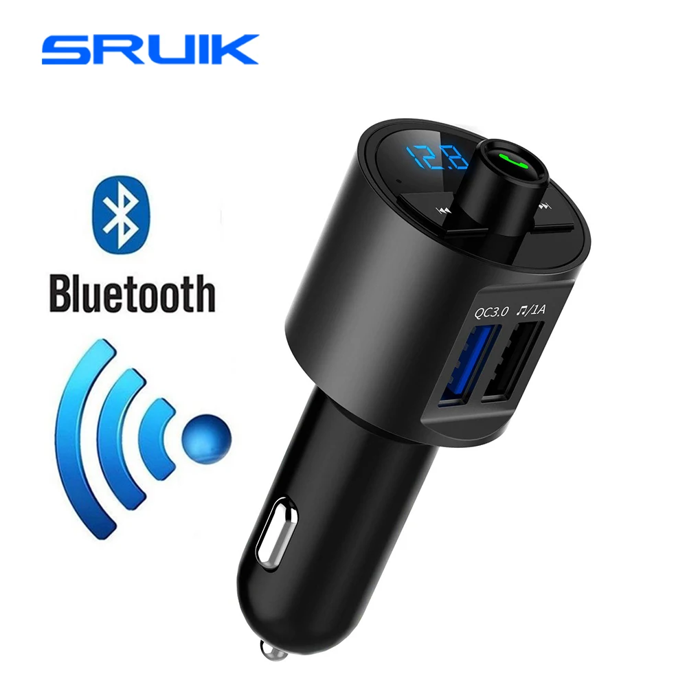

Bluetooth FM Transmitter QC3.0 Dual USB Fast Car Charger with Modulator USB Transmitter Car Kit Hands-Free Call Receiver Adapter