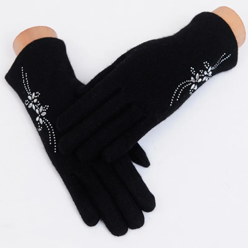 Новые мужские и женские теплые зимние вязаные перчатки для пальцев Варежки женские однотонные шерстяные перчатки сенсорный экран с кристаллами