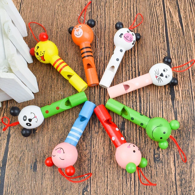 1pc Funny Wooden Toys Cartoon Animal Whistle Key Hanger Early Education Music Instrument Toy For Baby Children Gift Random Color 4