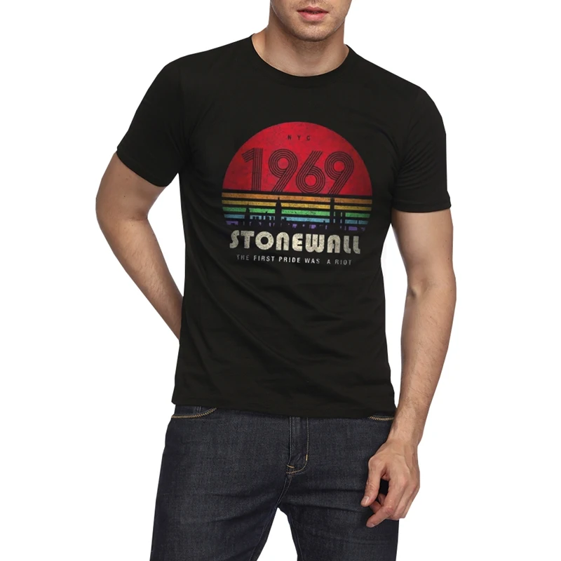 Men LGBT Tshirt Male Gay Pride 1969 Stonewall Print Tops Tees Short Sleeve O-neck