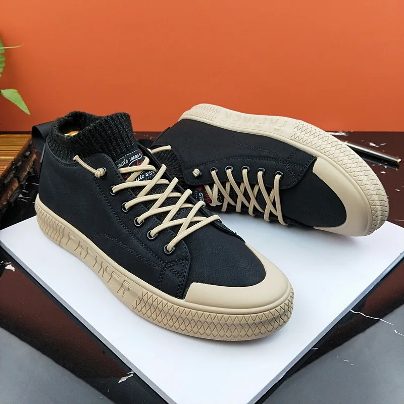 

Europe Station Male Velvet Shoes In Winter Leisure Time Leather Shoes Male High Help Increase Down Shoes Youth Keep Warm England