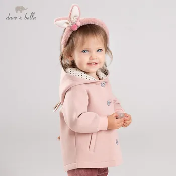 

DBW11664 dave bella autumn winter baby girls cute cat cartoon hooded pockets coat children tops fashion infant toddler outerwear