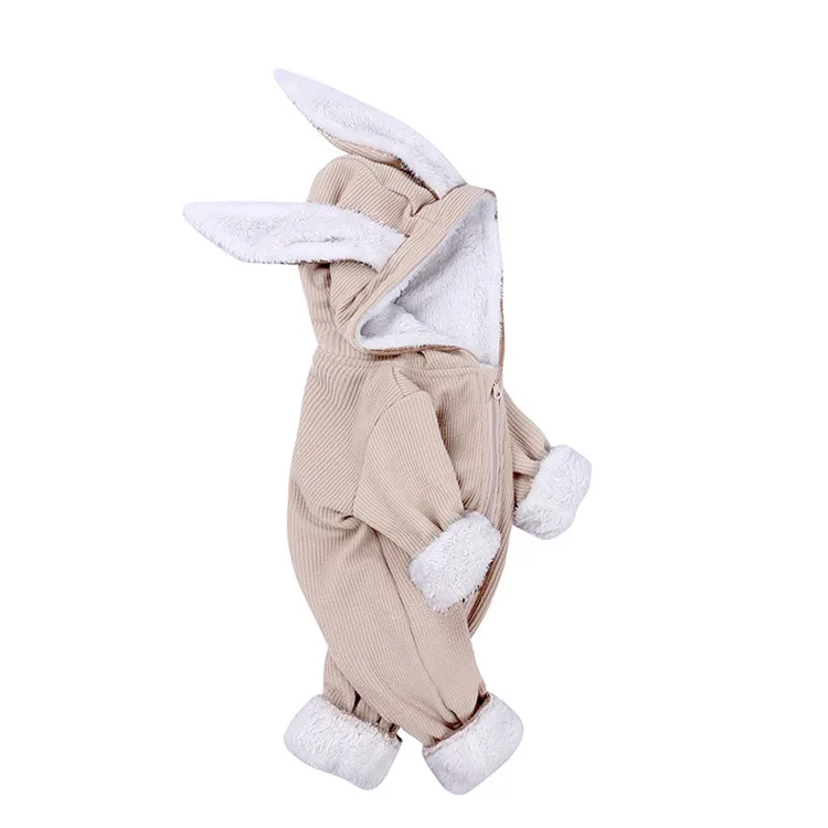 Winter Baby Rompers Boy Jumpsuits Thicker plus velvet Hooded Rabit Ear One-pieces For Girls