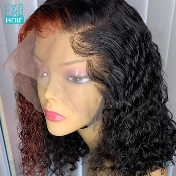 

Highlight Brown Ombre Colored Lace Front Human Hair Wigs With For Women Brazilian Remy Hair Short Curly 13x6 Lace Front Wig 150%