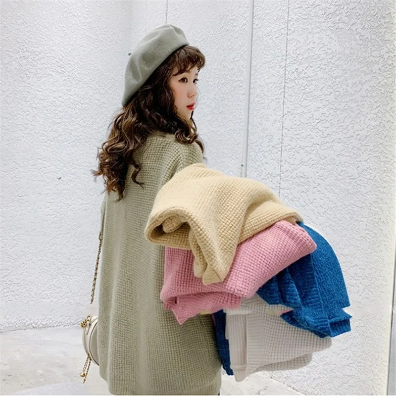 

Autumn New V-neck College Style Loose Knit Cardigan Women's Solid Color Plus Size Wild Net Red Sweater Jacket Cardigan Women
