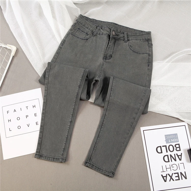 Grey style Большие осенние зимние джинсы размера плюс, женские штаны-шаровары, простые повседневные женские брюки с высокой талией, джинсы, леггинсы, модные джинсы - Цвет: Grey style