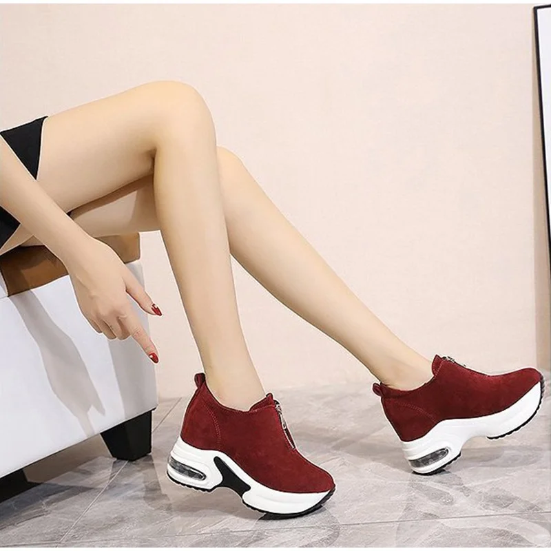 Vanessas women fashion vulcanized shoes ladies zipper sneakers with high heels