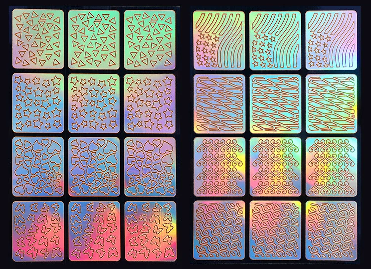 Перекрестная граница наклейки для ногтей симфония лазерные накладные ногти стикер 24-Маникюр Французский Клей Бумага Шаблон моделирования