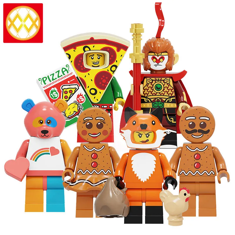 

Free Shipping PG2226 Rainbow Bear Gingerbread Man Fox Girl Sun Wukong Pizza Man Pumping Building Bricks Christmas Toys For Kids