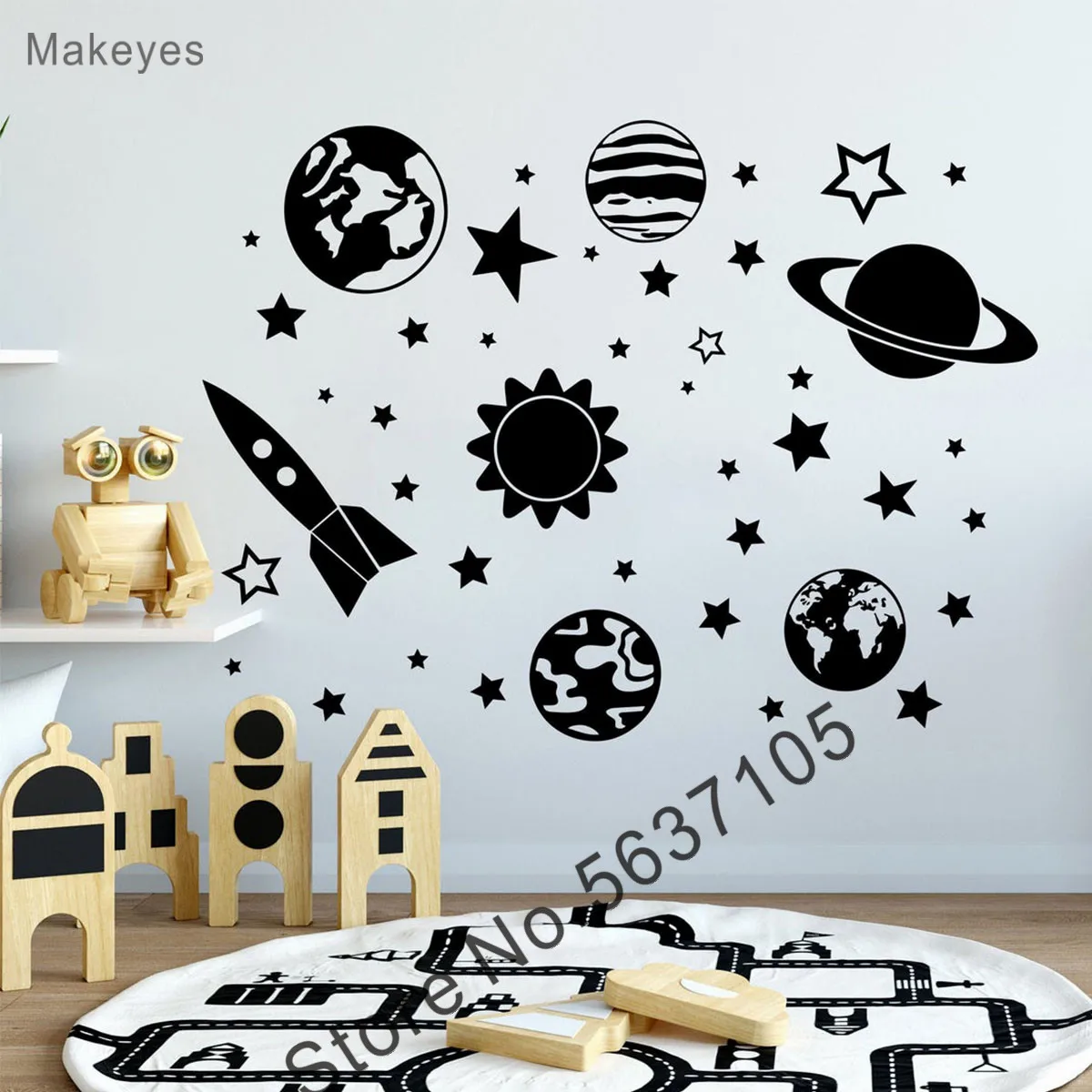 Makeyes Planet Space Adesivi Murali Camera Dei Bambini Adesivi Murali Baby Boy Art Decoration Vinile Decorazioni Murali Rocket Stars Wallpaper Q639