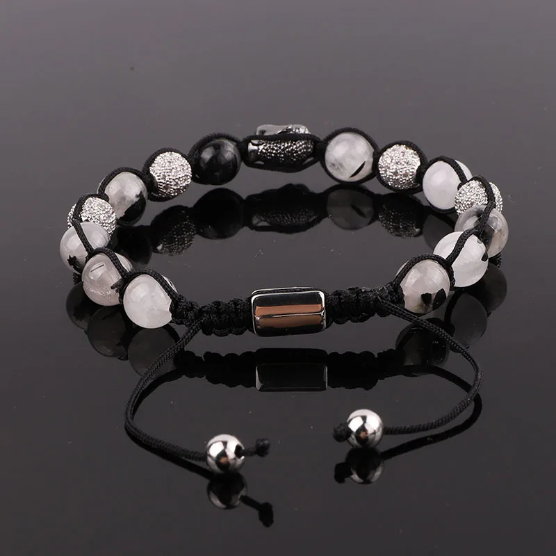New Design Natural Quartz Stone CZ Pave Charm Buddha Friendship Macrame Adjustable Bracelet Men Women - Image 6