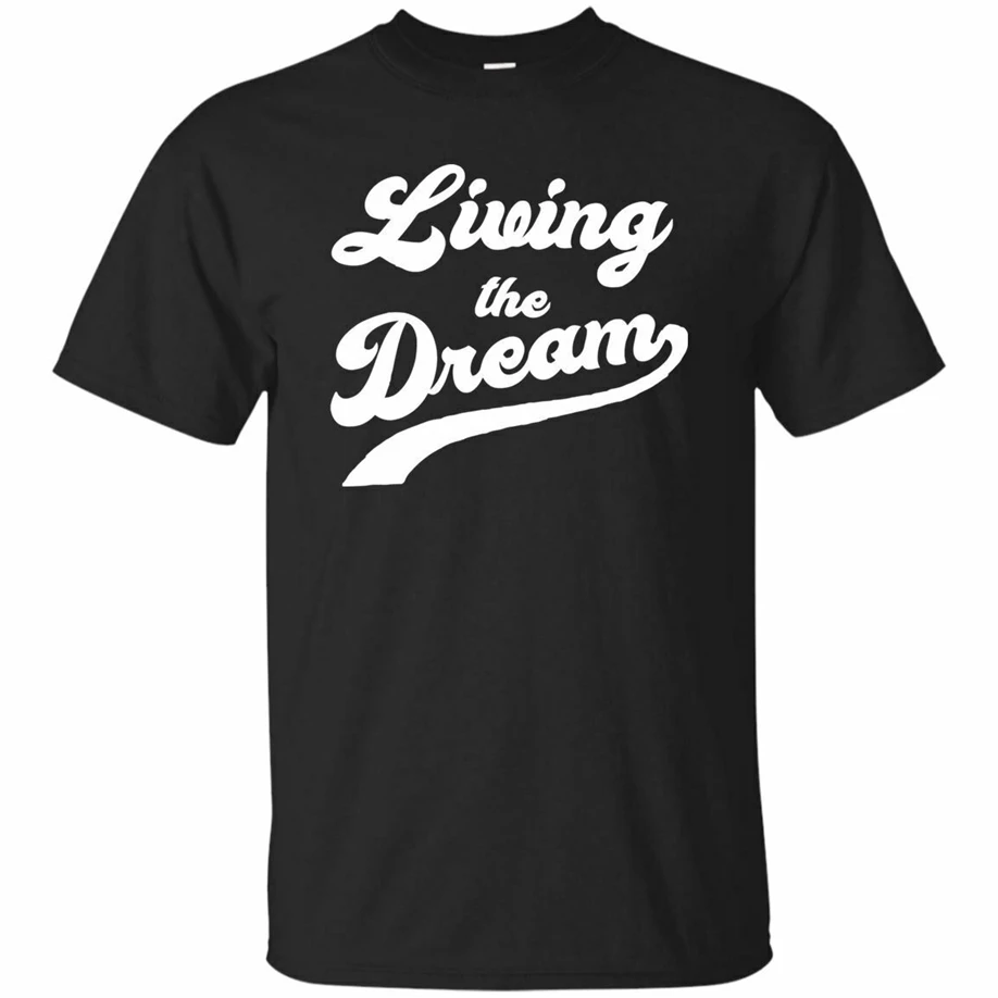 Black Navy Men'S T-Shirt Living The Dream Funny Saying Shirt Short Sleeve S-3Xl Popular Tagless Tee | Мужская одежда