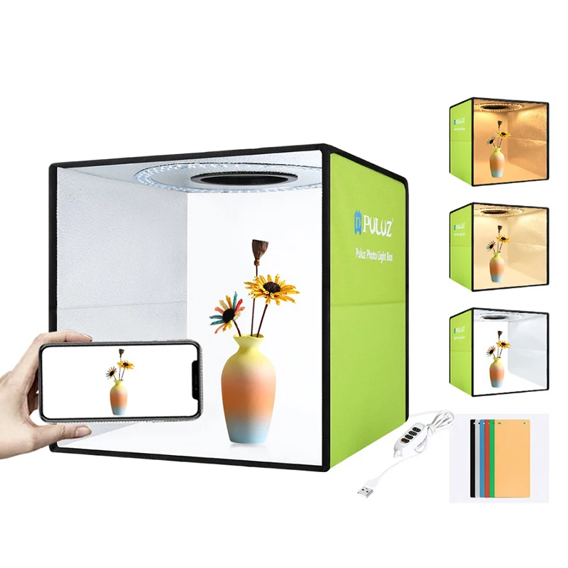 

Photography Lightbox Studio Shooting Tent kit with LED Ring & 6 Color Backdrops 30*30cm Mini Foldable Photo Studio Box