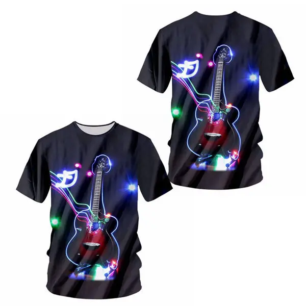 Custom T-shirts MenWomen Short Sleeve V-neck T-shirt Novelty 3D Print Guitar Music T shirt Summer Hip Hop Rock Rap Tees S-7XL (3)