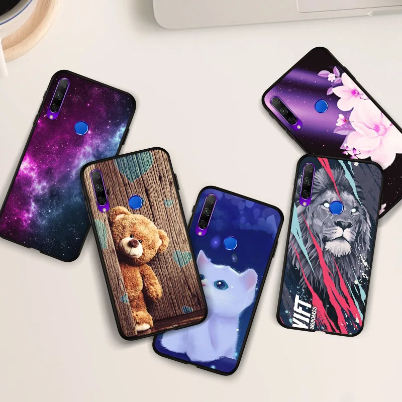 Черный силиконовый чехол для телефона Honor 9X с изображением лисы льва матовый