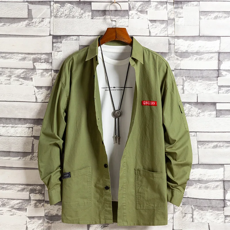 

Spring New 100% Cotton Long-Sleeved Shirt For Men's Fashion Casual Shirts Solid Male Classical Multiple pockets Brand Clothing