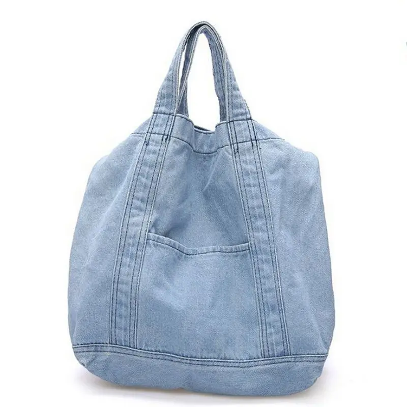 Light Blue Рок большие сумки тоут большой емкости для женщин и мужчин холщовые джинсовые сумки повседневные унисекс дорожные винтажные сумки - Цвет: Light Blue