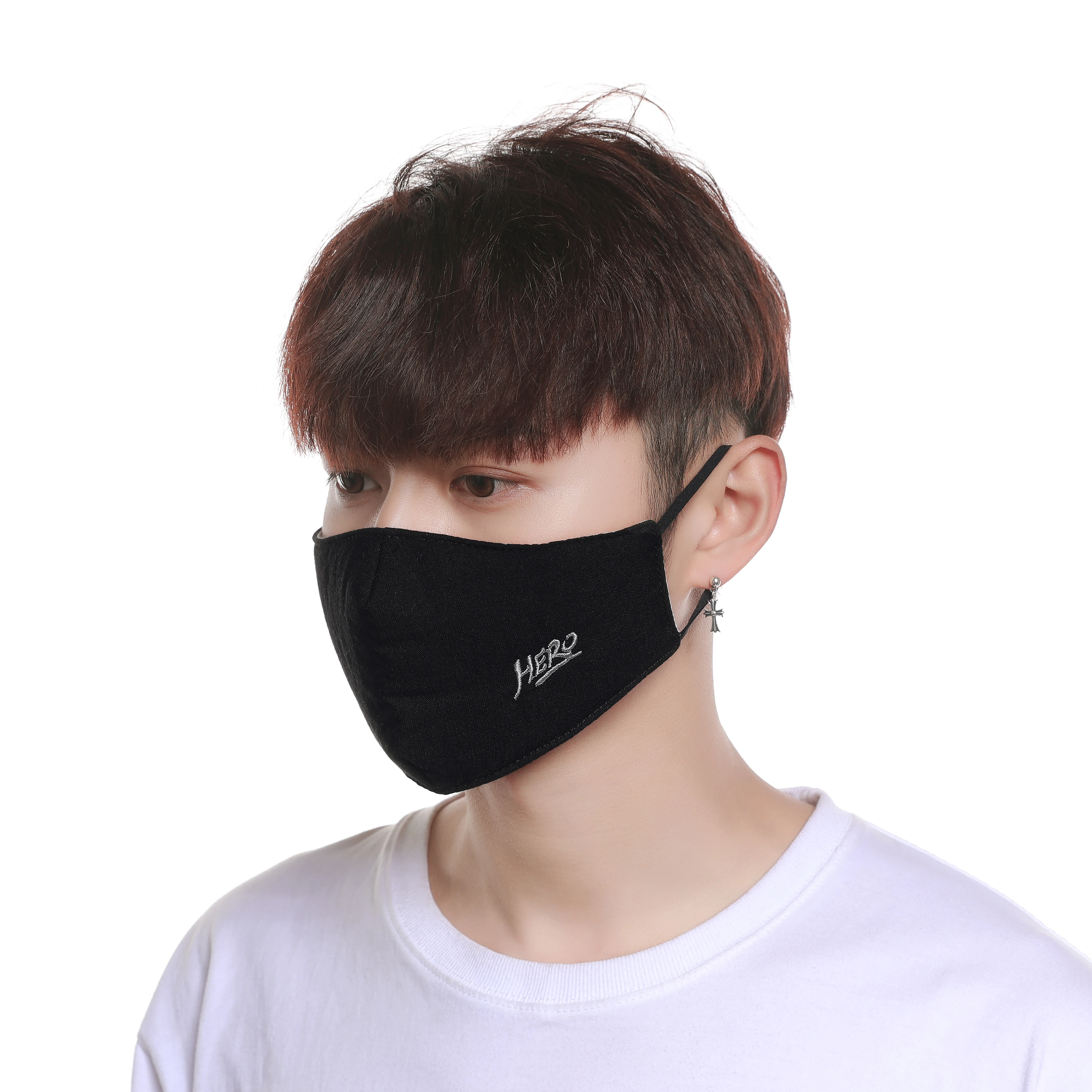 

PM2.5 Anti-Haze Mouth Mask Breathable Letter Embroidery Cotton Fashion Black Reusable Face Shield Wind Proof Mouth Cover
