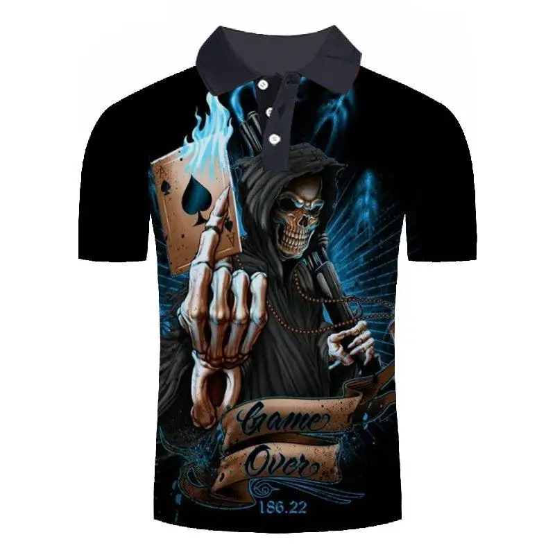 Мужская футболка поло с 3D принтом черепа Повседневная рубашка короткими