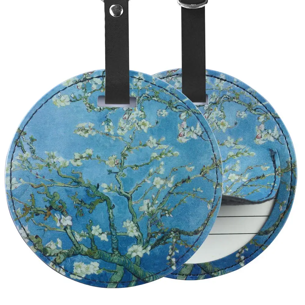 

2pcs PU Luggage Tags Baggage Name Tags Suitcase Address Label Holder Travel Accessories Peach Blossom