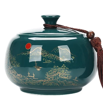 

Chinese-Style Tea Containers Ceramic Sealed Can Large Pu'er Tea Pot Household Wake-up Tea Box Vintage Storage Moisture-Proof Jar
