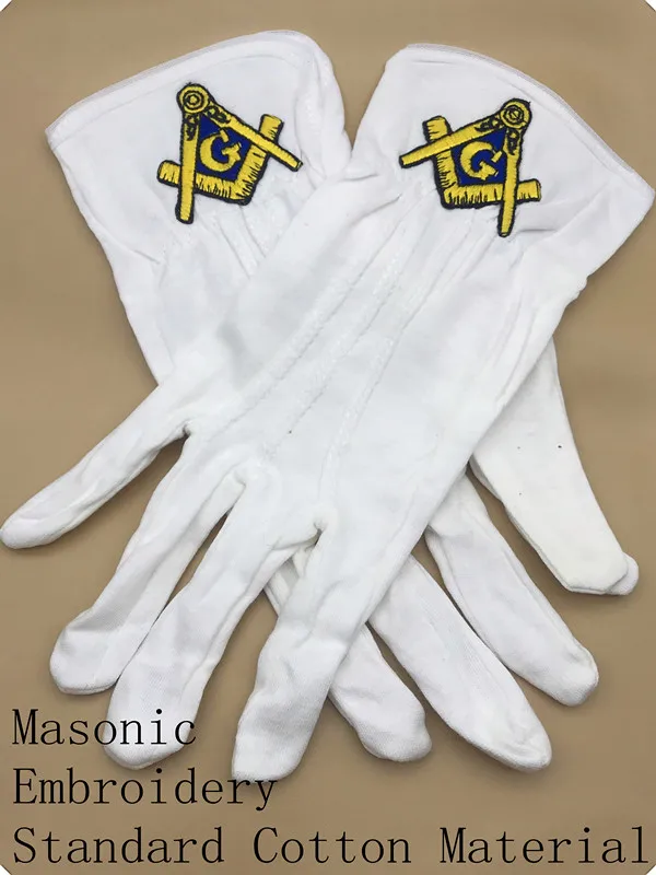 THE MASONIC COLLECTION - Guanti Massonici Da Uomo In Cotone Pesante Bianco - Logo Craft Blue Square E Compass - Bianco - Regalo Massonico Per Uomo - Foto 9
