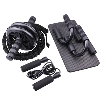 

6pcs Push Up Ab Trainer Abdominal Muscle Wheel Set Gym Excercise Resistance Band Fitness Equipment Home Workout Skipping Rope