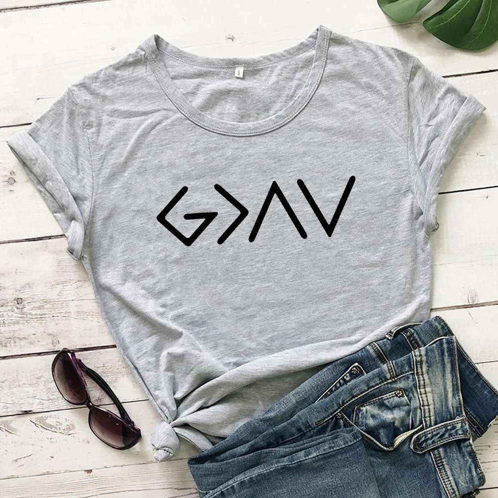 gray-black text God Is Greater Than The High And The Lows, футболки для мужчин и женщин, религиозная вера, христианские футболки, топы, летние, Tumblr, графическая футболка - Цвет: gray-black text