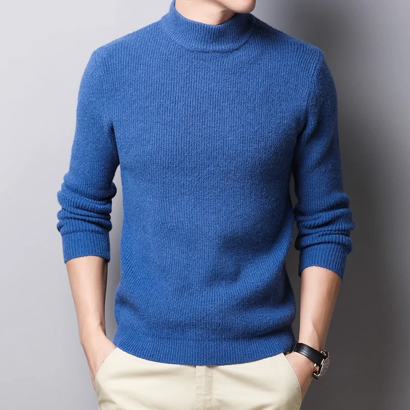 

Men's half-high collar long sleeve sweater Male winter thick warm handsome Knitted sweaters