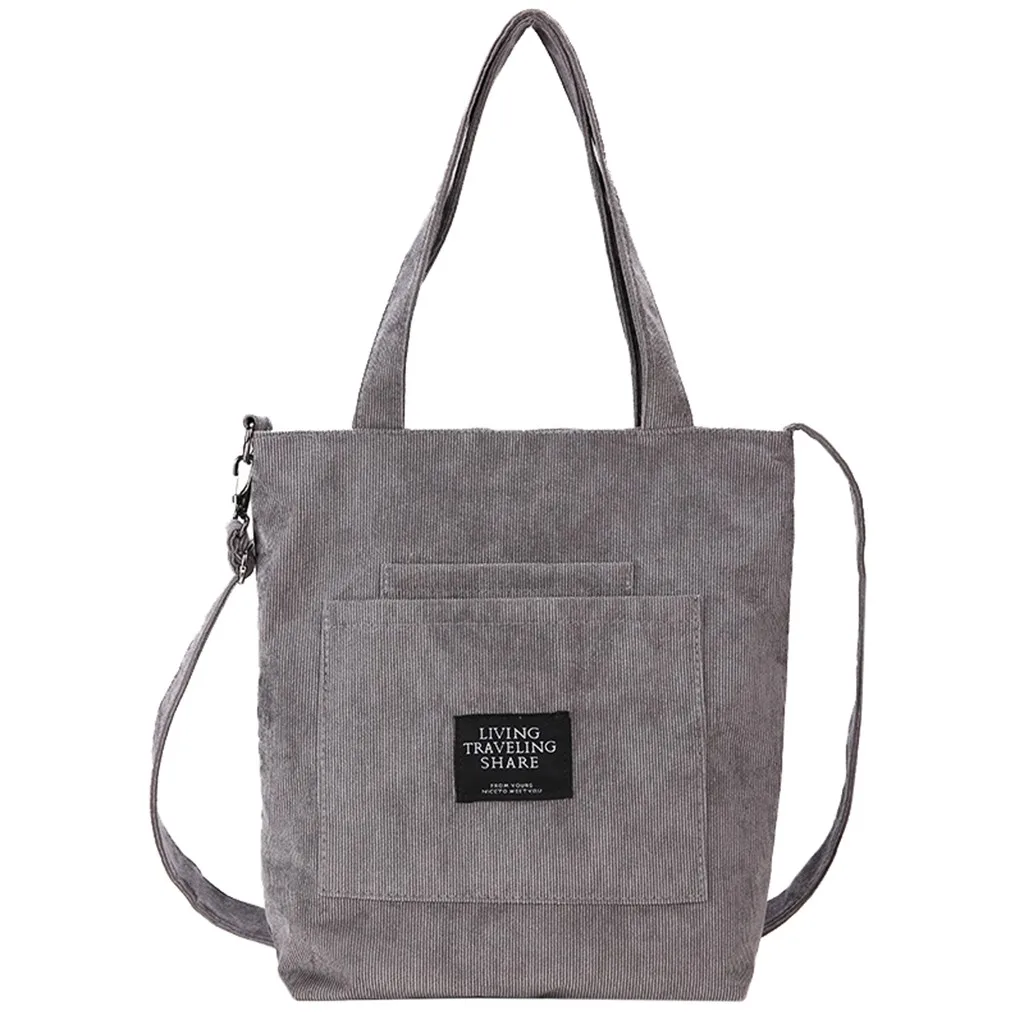 Женская Вельветовая Парусиновая Сумка-тоут, Женская Повседневная сумка на плечо, складные сумки для покупок, пляжная сумка, женская сумка из хлопковой ткани