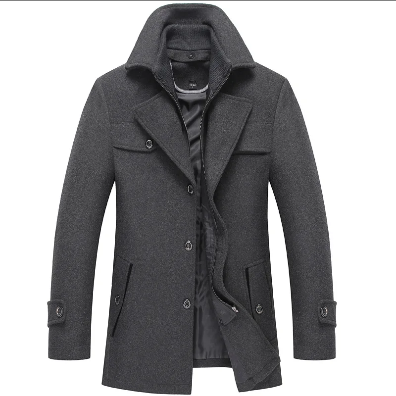 New Men's Wool Woolen Coat Double Collar Thick Lapels Men's Self-cultivation Big Brand Fashion Warm Personality Blends Coat