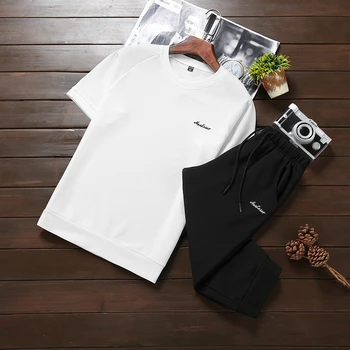 

Summer Men Sportswear Sets Short Tracksuit Mens Casual Sports Suit Short Sleeve 2 Piece Sets T-shirt+Shorts Male Clothing 4XL