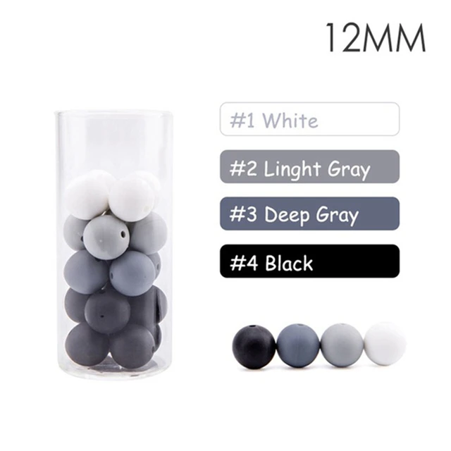 60pcs 12mm Baby Teether Silicone Beads Diy Pacifier Chain Bracelet Bpa Free Chewable Round Silicone Bead Accessories For Newborn Black gray set