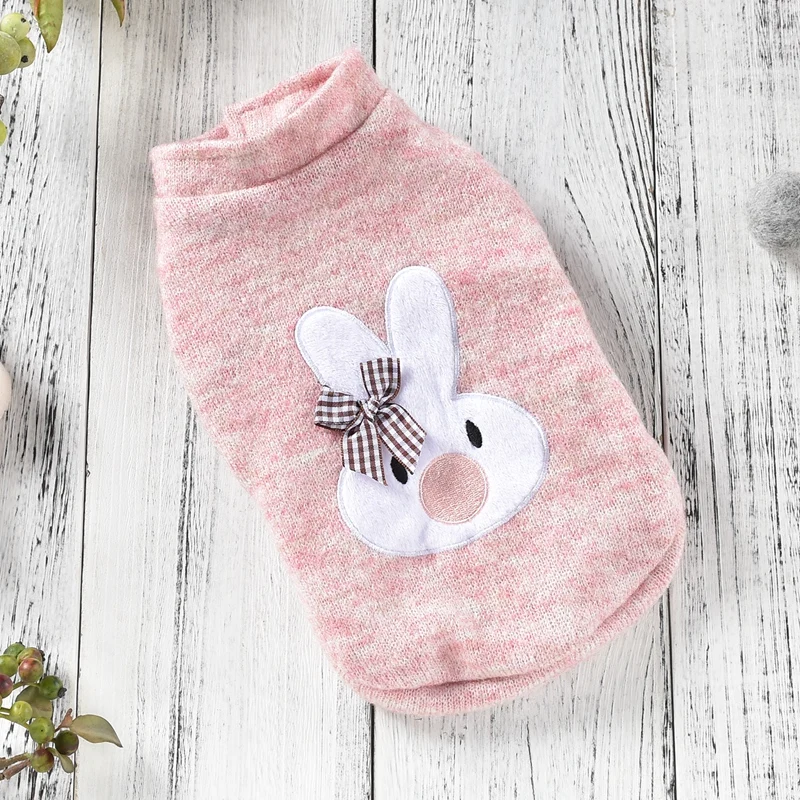 amazing Cute Rabbit Knit Bows Fleece Dog Vest Winter Gray Pink Pet Coat With Fur Jacket Small Medium Animal