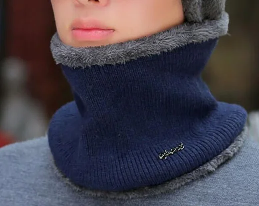 Брендовые зимние шапки для мужчин Skullies Beanies Мужская зимняя вязаная шапка из крученой пряжи шарф из шерсти женская маска капота мужская шапка - Цвет: scarf navy